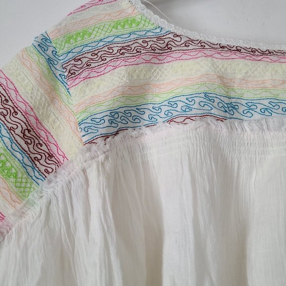 Free People Mirabella Embroidered Top Sz XS Cream Multicolor Crop SS NWT $128 - Picture 9 of 12